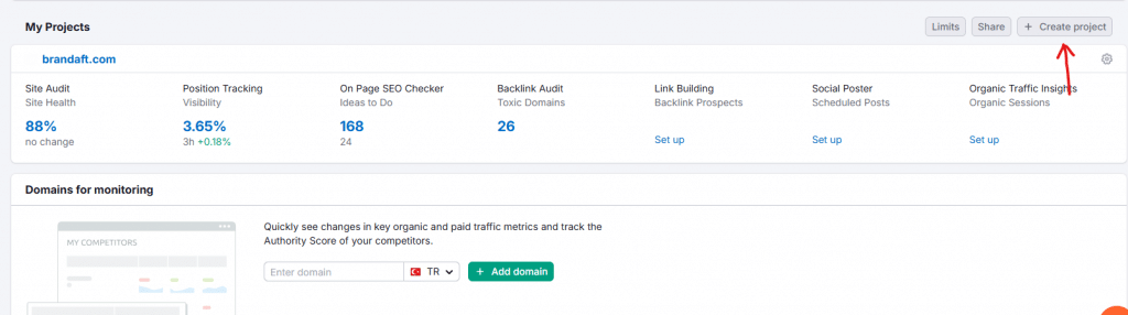 semrush proje olusturma