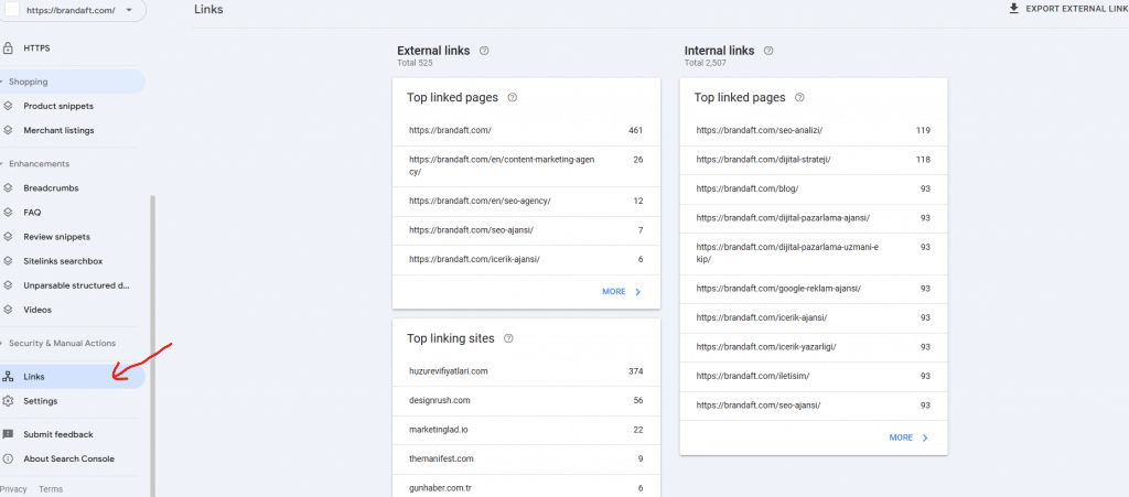 search console uzerinden backlink takibi