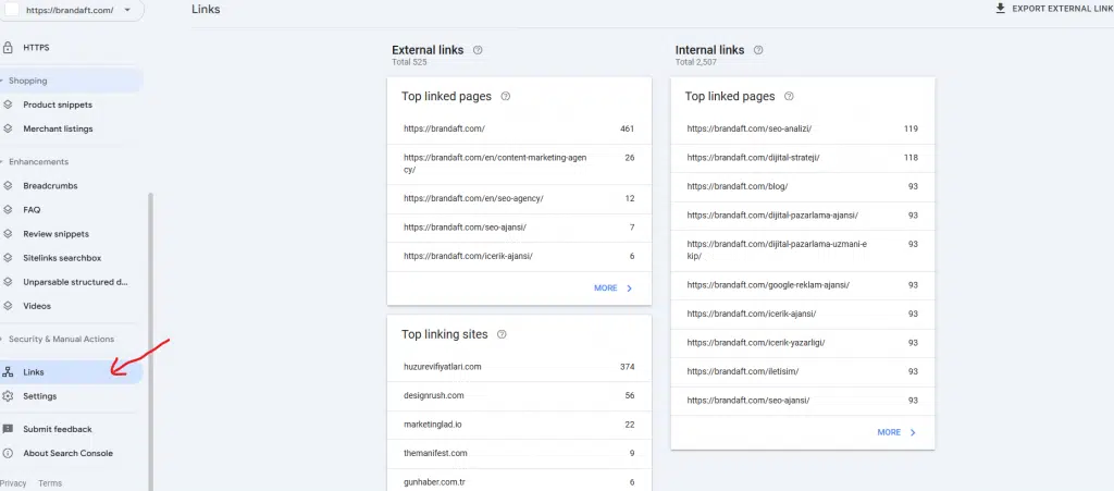 search console uzerinden backlink takibi